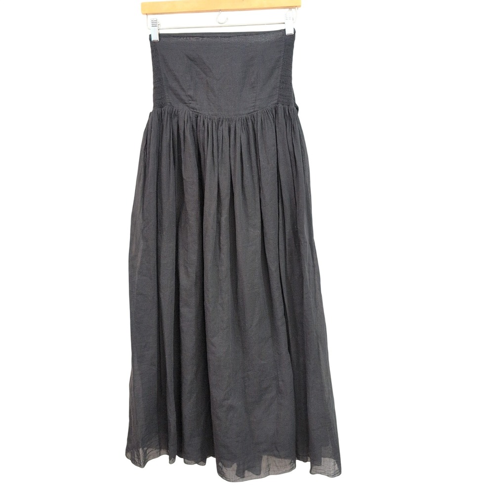 Giada Forte Italy Estate Black Cotton Silk Strapless Smocked Midi‎ Dress 0 Small